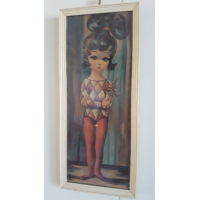 Kinderschilderijtje meisje met bloemen in hand